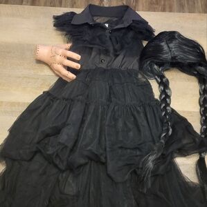 Kids Black Costume Dress with Wig